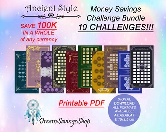 100K Saving Callenge Bundle, All Sizes Saving Challenge, A6, A7 Digital Money Challenge, A4 Saving Tracker Binder, A5 Money Saving Challenge