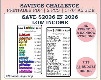 Save 2026 in 2026 Savings Challenge, Printable Money Savings Challenge, 12-Months Savings, A6 Savings Challenge, 2026 Monthly Savings