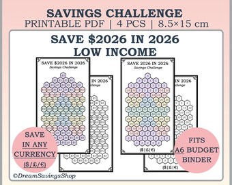 Save 2026 in 2026 Printable Savings Challenge, A6 Budget Binder, A6 Money Saving, 2026 Saving Challenge, Low Income Saving, 12-Month Tracker