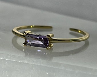 Amethyst Baguette Ring 18k Gemstone Ring Amethyst Jewelry Gift for her Gold Ring Stacking Ring Birthstone Silver Ring Lilac Purple Ring