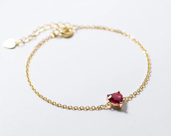 Flower bracelet with gemstones sterling silver | Filigree bracelet with pendant flower heart drop sterling silver jewelry red blue gold