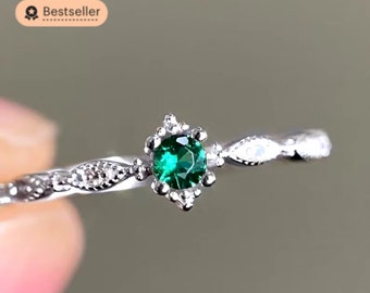 Silver ring, engagement ring, 925 sterling silver ring, emerald green stone ring, filigree ring, solitaire ring • Cybele Jewelry •