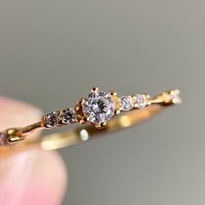 Engagement ring, gold ring 14 carat gold-plated 925 silver, solitaire ring, dainty ring, stacking ring, women's gold ring, anniversary ring, wedding