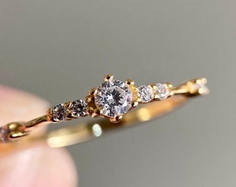 Engagement ring, gold ring 14 carat gold-plated 925 silver, solitaire ring, dainty ring, stacking ring, women's gold ring, anniversary ring, wedding