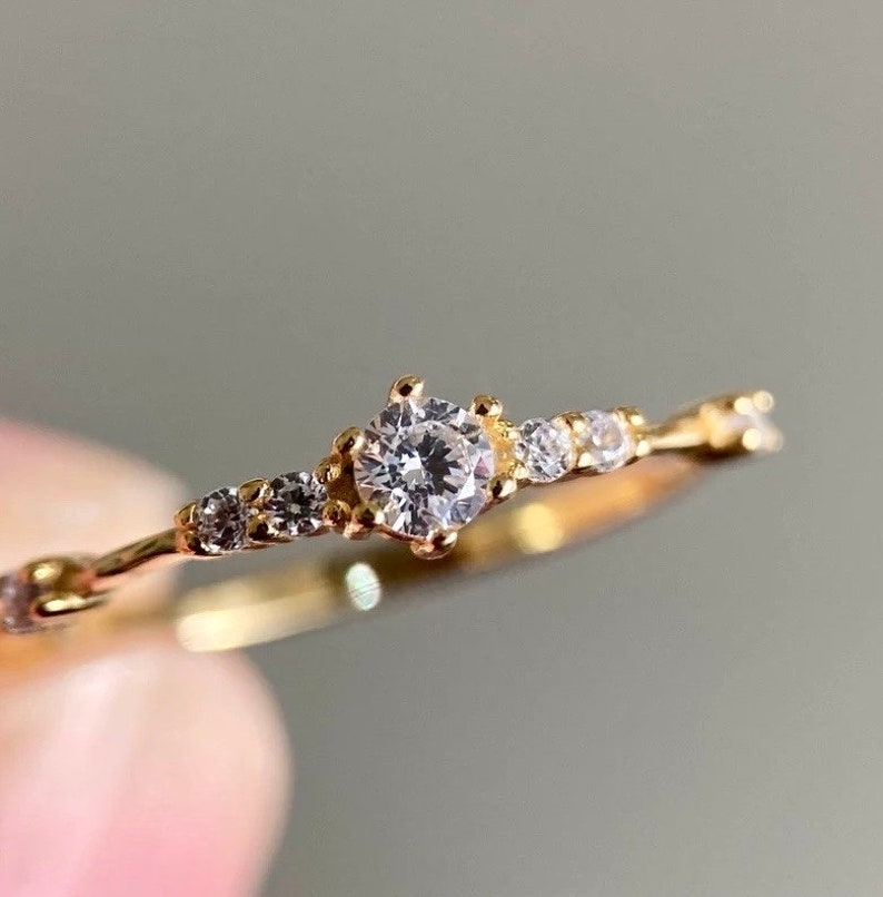 Engagement ring, gold ring 14 carat gold-plated 925 silver, solitaire ring, dainty ring, stacking ring, women's gold ring, anniversary ring, wedding image 1