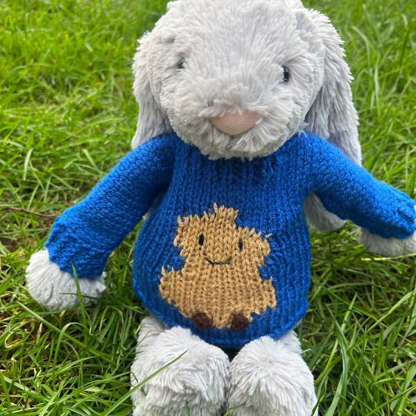 jellycat clothing ,jellycat clothes ,jellycat jumper .Fits a medium size bashful bunny.With a peanut on the front.Hand knitted birthday gift