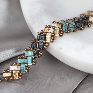 Herringbone Tila Bracelet - Stackable Blue Cream Black Bronze