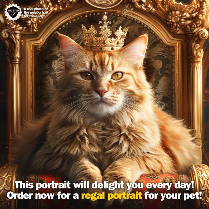 Royal pets portrait, Custom pet portrait, Royal pet painting, Pet portrait digital, King portrait, Pet portrait, Pet memorial frame, image 10
