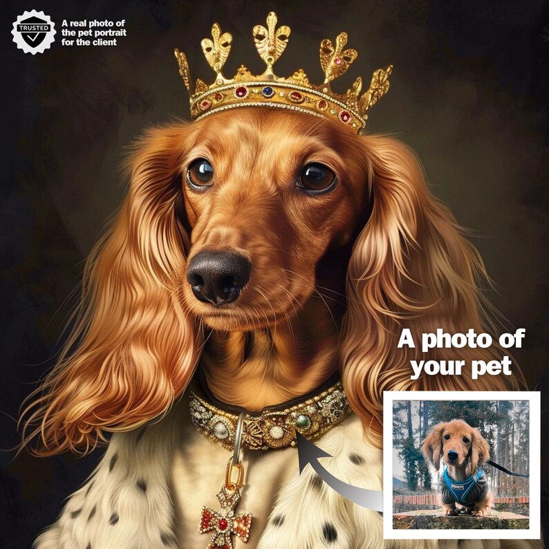 Royal pets portrait, Custom pet portrait, Royal pet painting, Pet portrait digital, King portrait, Pet portrait, Pet memorial frame, image 3