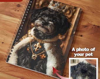 Royal Pet Notebook, royal pet portrait, custom notebook, custom notepad, pet portraits, royal portrait of your pet on a notepad, notebook