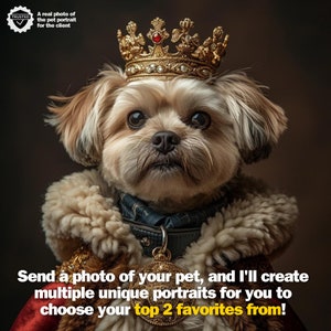 Royal pets portrait, Custom pet portrait, Royal pet painting, Pet portrait digital, King portrait, Pet portrait, Pet memorial frame, image 2