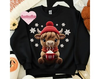 Christmas Shirt Png,Highland cow Png, Latch Hook Yarn Png, Christmas Crochet Png, Faux Yarn Christmas Png, Christmas png, Christmas Yarn