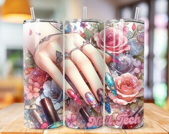 Nail Tech Tumbler Wrap, 20oz Skinny Sublimation Tumbler Design, Nail Tech Sublimation Design, Nail Artist Tumbler Png Download, Nail Tumbler