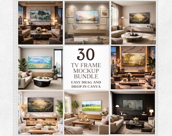 30 TV-Rahmen Mockup Bundle Rahmen MockUp Canva Vorlage, Eleganter MockUp Rahmen TV Art Rustikales Wohnzimmer klassisch, Tv Rahmen MockUp Bundle