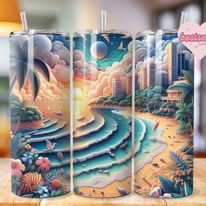 Tropical Beach Tumbler Wrap 20oz tumbler wrap Bundle Ocean tumbler wrap Sunset Sublimation Sea Design Seashell Digital Download