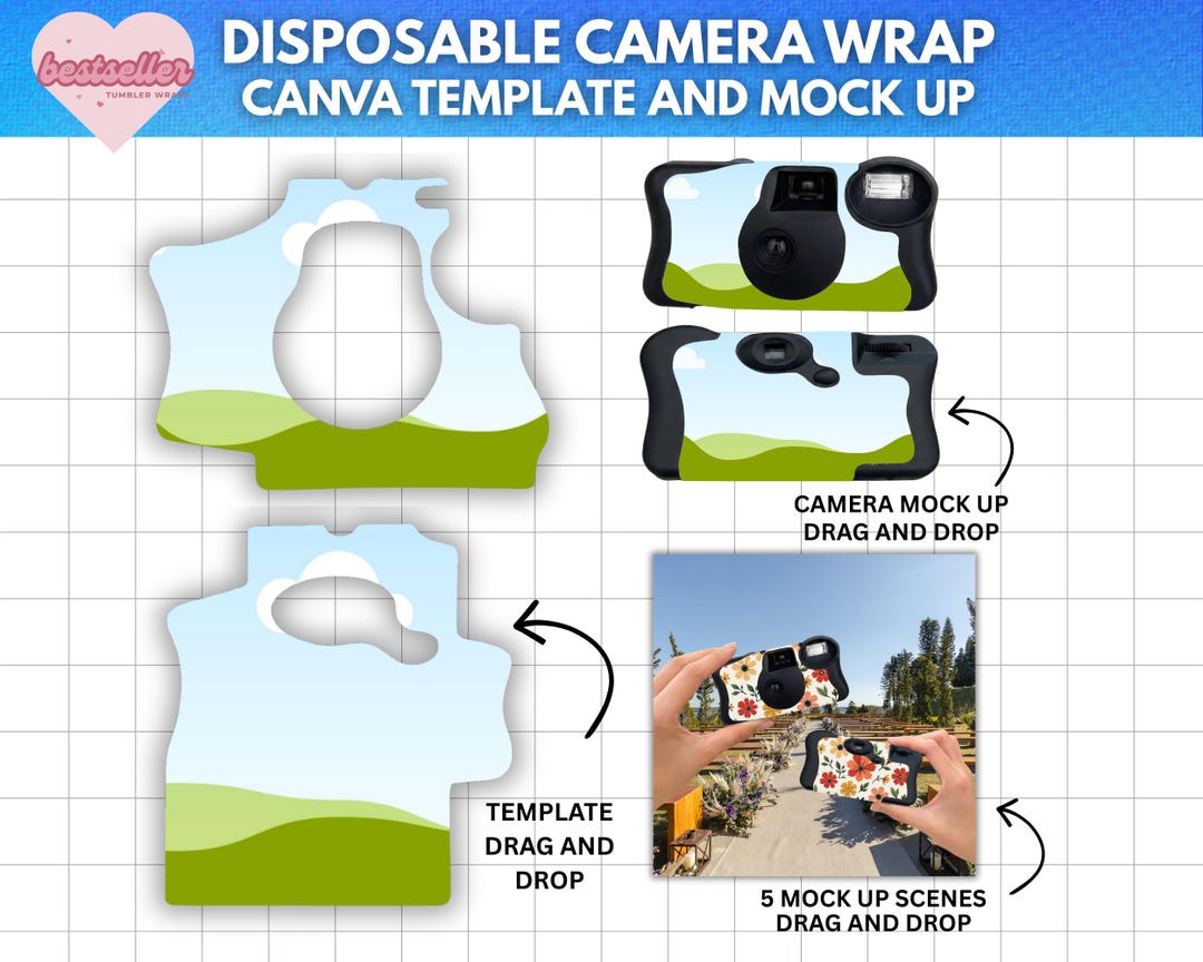 Camera Wrap Template, Camera Wrap Mock Up, Retro Film Camera Template ...