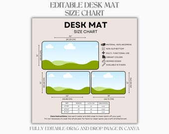 Größentabelle für Schreibtischmatten - Bearbeitbare Canva-Vorlage,| Ziehen & ablegen Mockup, Mockup Schreibtischmattengröße, Schreibtischmattengröße Mockup, Schreibtischmattengröße, Größentabelle