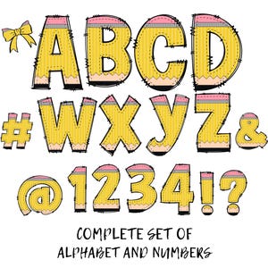 Preppy School Alphabet png Bundle, Teacher Doodle Font, Pencil Coquette Letters PNG, Teacher Doodle font png, School Alpha Pack png Bundle