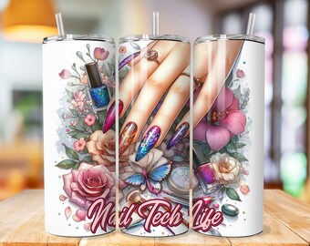 Nail Tech Tumbler Wrap, 20oz Skinny Sublimation Tumbler Design, Nail Tech Sublimation Design, Nail Artist Tumbler Png Download, Nail Tumbler