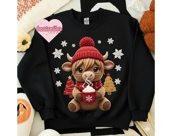 Christmas Shirt Png,Highland cow Png, Latch Hook Yarn Png, Christmas Crochet Png, Faux Yarn Christmas Png, Christmas png, Christmas Yarn