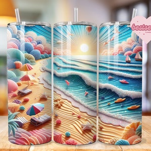 Tropical Beach Tumbler Wrap 20oz tumbler wrap Bundle Ocean tumbler wrap Sunset Sublimation Sea Design Seashell Digital Download