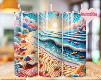 Tropical Beach Tumbler Wrap 20oz tumbler wrap Bundle Ocean tumbler wrap Sunset Sublimation Sea Design Seashell Digital Download