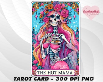 Hot Mama Tarot Karte, Lustige Tarot Karte PNG, Tarot Karten lustig PNG, Tarot Karten PNG, Skelett Schädel Sublimation Design, Tarot PNG Download