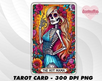 Hot Mama Tarot Karte, Lustige Tarot Karte PNG, Tarot Karten lustig PNG, Tarot Karten PNG, Skelett Schädel Sublimation Design, Tarot PNG Download
