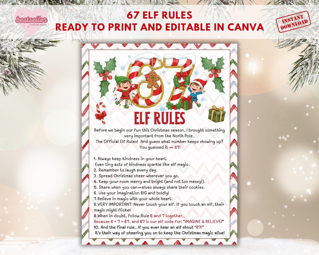 6 7 Elf Rules, Six Seven Elf Letter, 6-7 Elf Rules Letter, Elf Rules ...