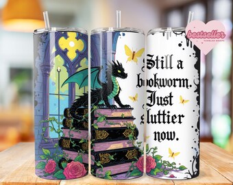 Romantasy Books Tumbler Wrap PNG, Dark Romance 20 Oz Skinny Sublimation Tumbler png, Gothic Fantasy Book Tumbler PNG Design Digital Download
