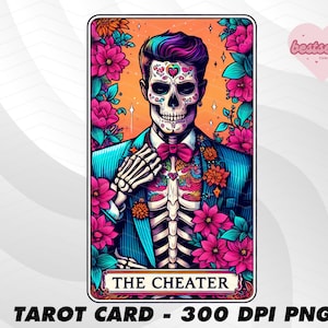 Cheater Tarot Card, Funny Tarot Card PNG, Tarot cards funny PNG, tarot cards png, Skeleton Skull Sublimation Design, Tarot PNG Download