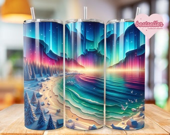 Tropical Beach Tumbler Wrap 20oz tumbler wrap Bundle Ocean tumbler wrap Sunset Sublimation Sea Design Seashell Digital Download
