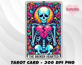 Carta de tarot del corazón roto, carta de tarot divertida PNG, cartas de tarot PNG divertidas, cartas de tarot png, diseño de sublimación de calavera esqueleto, descarga de Tarot PNG