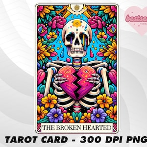 Gebroken hart Tarot kaart, grappige Tarot kaart PNG, Tarot kaarten grappige PNG, tarotkaarten png, skelet schedel sublimatie ontwerp, Tarot PNG downloaden