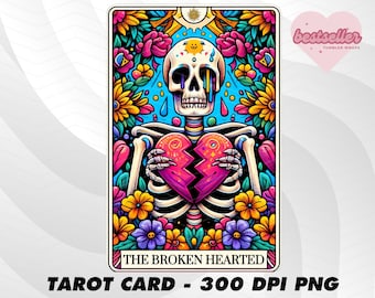 Carta de tarot del corazón roto, carta de tarot divertida PNG, cartas de tarot PNG divertidas, cartas de tarot png, diseño de sublimación de calavera esqueleto, descarga de Tarot PNG