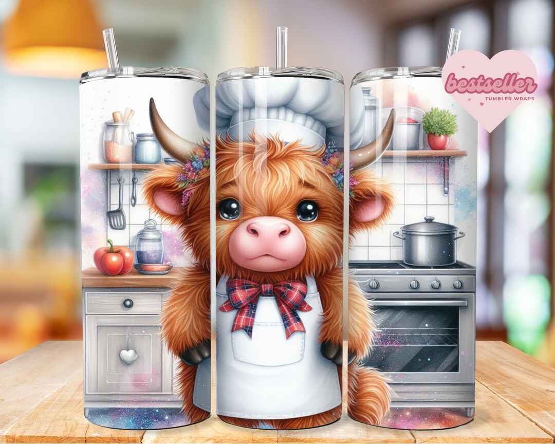 Highland Cow Chef PNG, Kitchen Theme Sublimation Design for 20oz Skinny ...