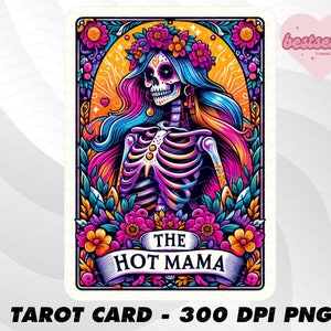 Carta de tarô Hot Mama, carta de tarô engraçada PNG, cartas de tarô engraçadas PNG, cartas de tarô png, design de sublimação de crânio de esqueleto, download de tarô PNG