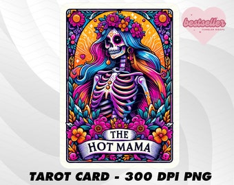 Hot Mama Tarot Karte, Lustige Tarot Karte PNG, Tarot Karten lustig PNG, Tarot Karten PNG, Skelett Schädel Sublimation Design, Tarot PNG Download