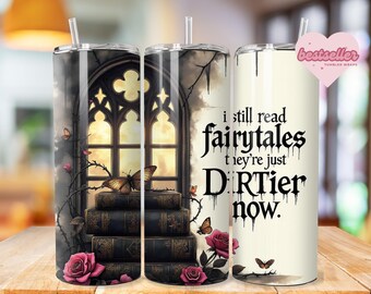 Romantasy Books Tumbler Wrap PNG, Dark Romance 20 Oz Skinny Sublimation Tumbler png, Gothic Fantasy Book Tumbler PNG Design Digital Download