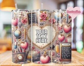 Teacher Tumbler 20oz Skinny Tumbler Design Sublimation, Custom Teacher Pencil Tumbler Template, Teacher Appreciation Tumbler - PNG Download