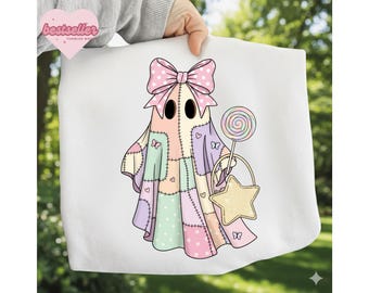 Fantasma coqueto preppy PNG, camiseta de Halloween PNG, Halloween femenino PNG, calabaza fantasma PNG, fantasma lindo PNG, diseño de Halloween Boo, fantasma pastel