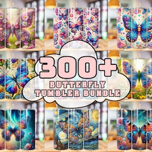 May include: A set of 300+ colorful butterfly tumbler designs. The tumblers feature a variety of butterfly designs, including stained glass, floral, and galaxy patterns. The tumblers are perfect for adding a touch of whimsy to your everyday life.