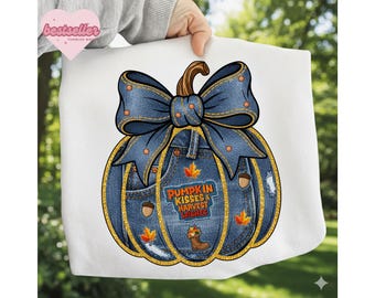 Denim Pumpkin PNG Stitched Fall Pumpkin Sublimation Quilted Pumpkin Sublimation Design T-Shirts Harvest Shirt PNG Fall Png