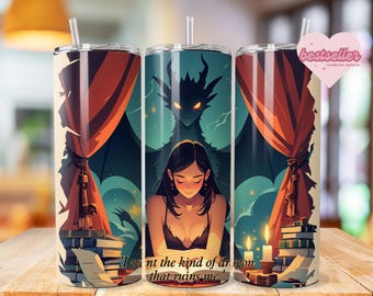 Romantasy Books Tumbler Wrap PNG, Dark Romance 20 Oz Skinny Sublimation Tumbler png, Gothic Fantasy Book Tumbler PNG Design Digital Download