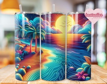 Tropical Beach Tumbler Wrap 20oz tumbler wrap Bundle Ocean tumbler wrap Sunset Sublimation Sea Design Seashell Digital Download