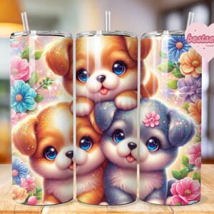 Cute Baby Dog Tumbler Wrap, 20oz Sublimation Tumbler Design, Dog Sublimation Design Png, Floral Dog umbler Download, Dog tumbler wrap, puppy