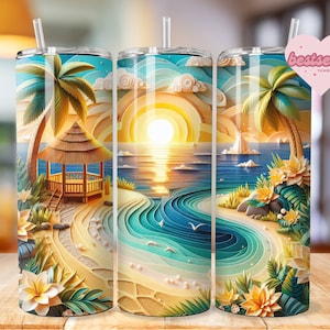 Tropical Beach Tumbler Wrap 20oz tumbler wrap Bundle Ocean tumbler wrap Sunset Sublimation Sea Design Seashell Digital Download