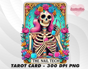 Nail Tech Tarot Card, Funny Tarot Card PNG, Tarot cards funny PNG, tarot cards png, Skeleton Skull Sublimation Design, Tarot PNG Download
