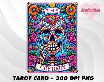 Carta de Tarot Cry Baby, Carta de Tarot divertida PNG, Cartas de Tarot PNG divertidas, cartas de tarot png, Diseño de sublimación de calavera esqueleto, Descarga PNG de Tarot