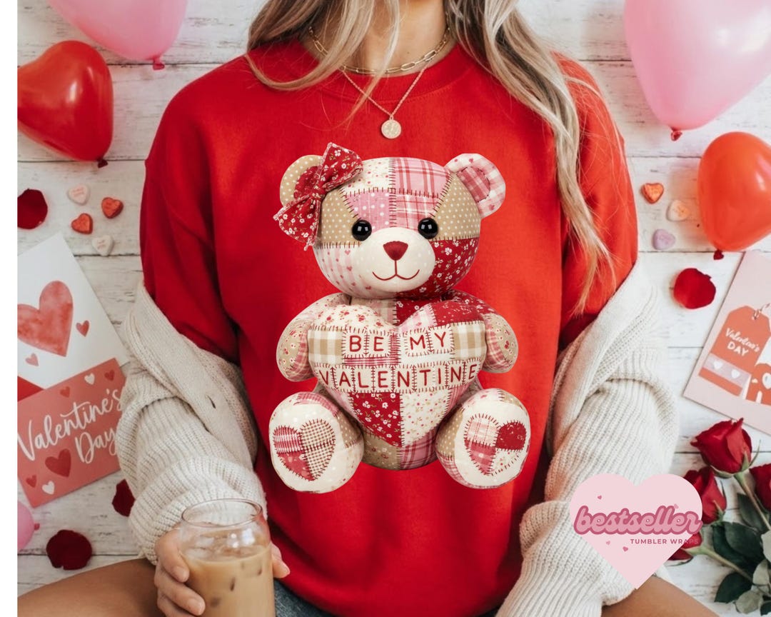 Patchwork Teddy Bear PNG, Valentine Hugs and Kisses PNG, Quilted Love ...